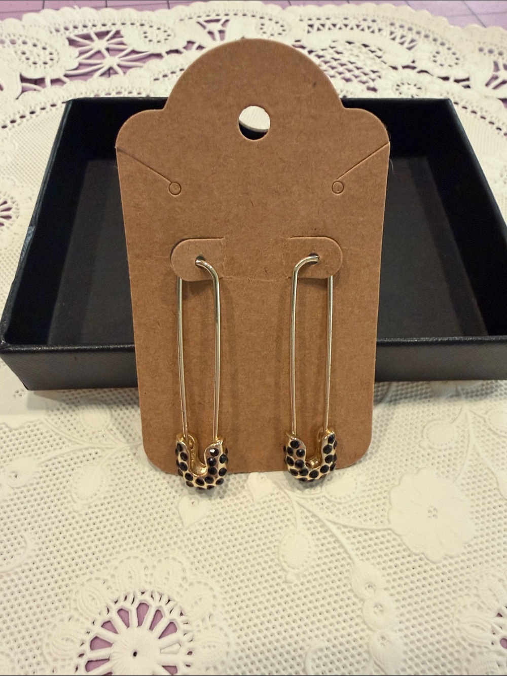 Gold-Tone Dangle paperclip Earrings with Black Accents